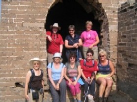 Sue Parkin (front left) and friends at the Great Wall of China