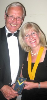 Hon. Rotarian David Grace receives a Paul Harris award from President Elect Sue Parkin on 30th April 2009