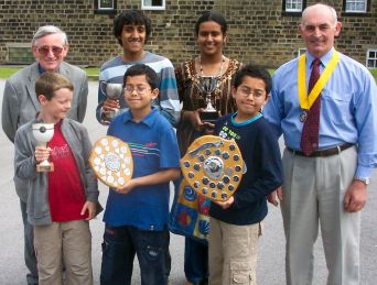 John Newsone, Vice President Philip Platts and junior chess competitors, July 2008